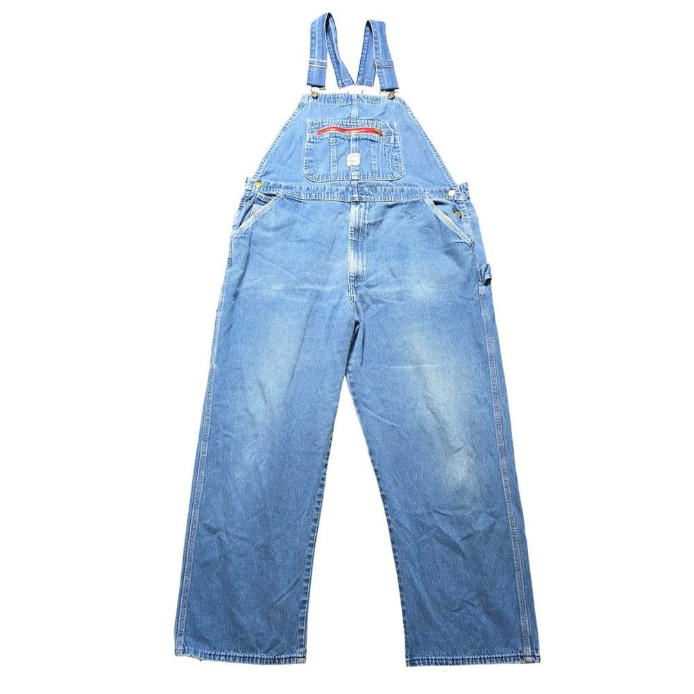 Vintage Pointer Brand Overalls Blue Mens 46x30 Denim Bib Workwear Faded USA